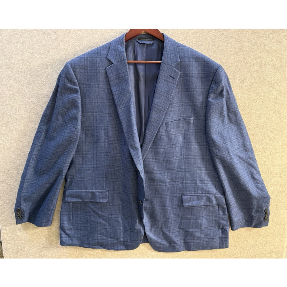 Ralph Lauren Blue Plaid Wool Silk Blazer 50 Regular Sport Coat Lightweight